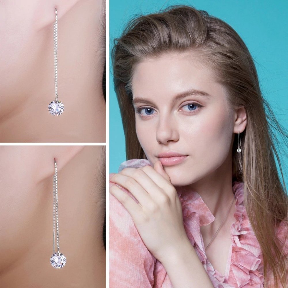 *925 Sterling Silver 4CT Diamond Chain Earrings - Picture 2 of 5